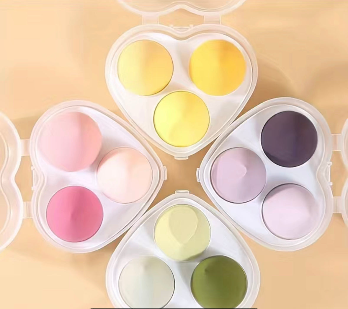 3-Pack Heart Case Makeup Sponges – Foundation Beauty Blender - Orange/Yellow