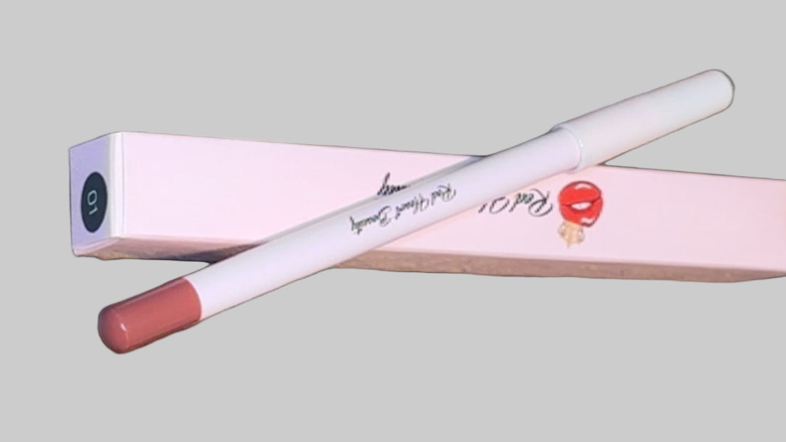 Lipstick and lip liner set on a textured wooden surface