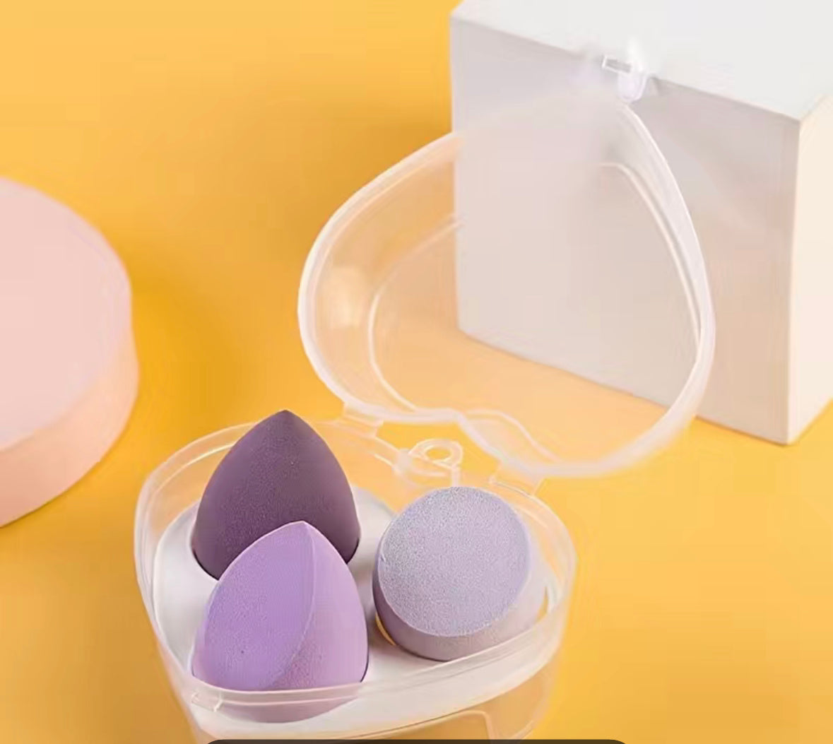 3-Pack Heart Case Makeup Sponges – Foundation Beauty Blender - Purple