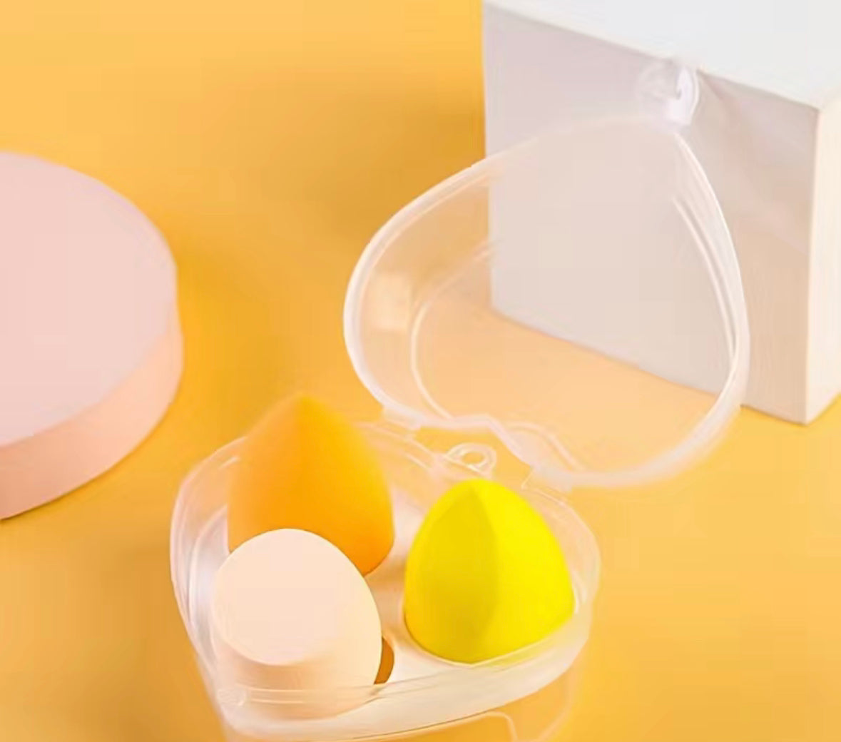 3-Pack Heart Case Makeup Sponges – Foundation Beauty Blender - Orange/Yellow