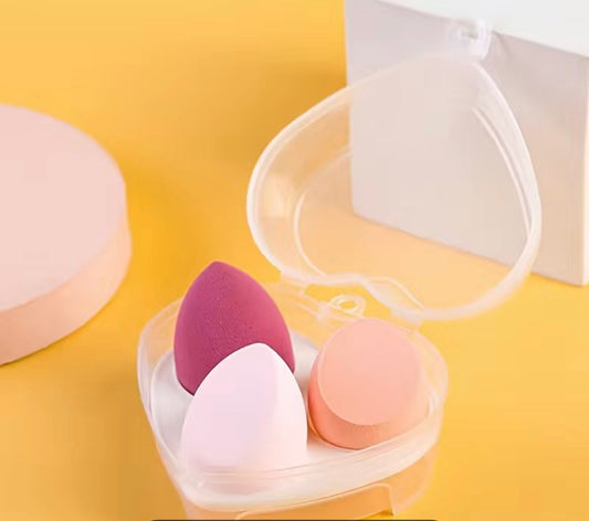3-Pack Heart Case Makeup Sponges – Foundation Beauty Blender - PINK