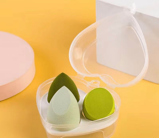 3-Pack Heart Case Makeup Sponges – Foundation Beauty Blender - Green