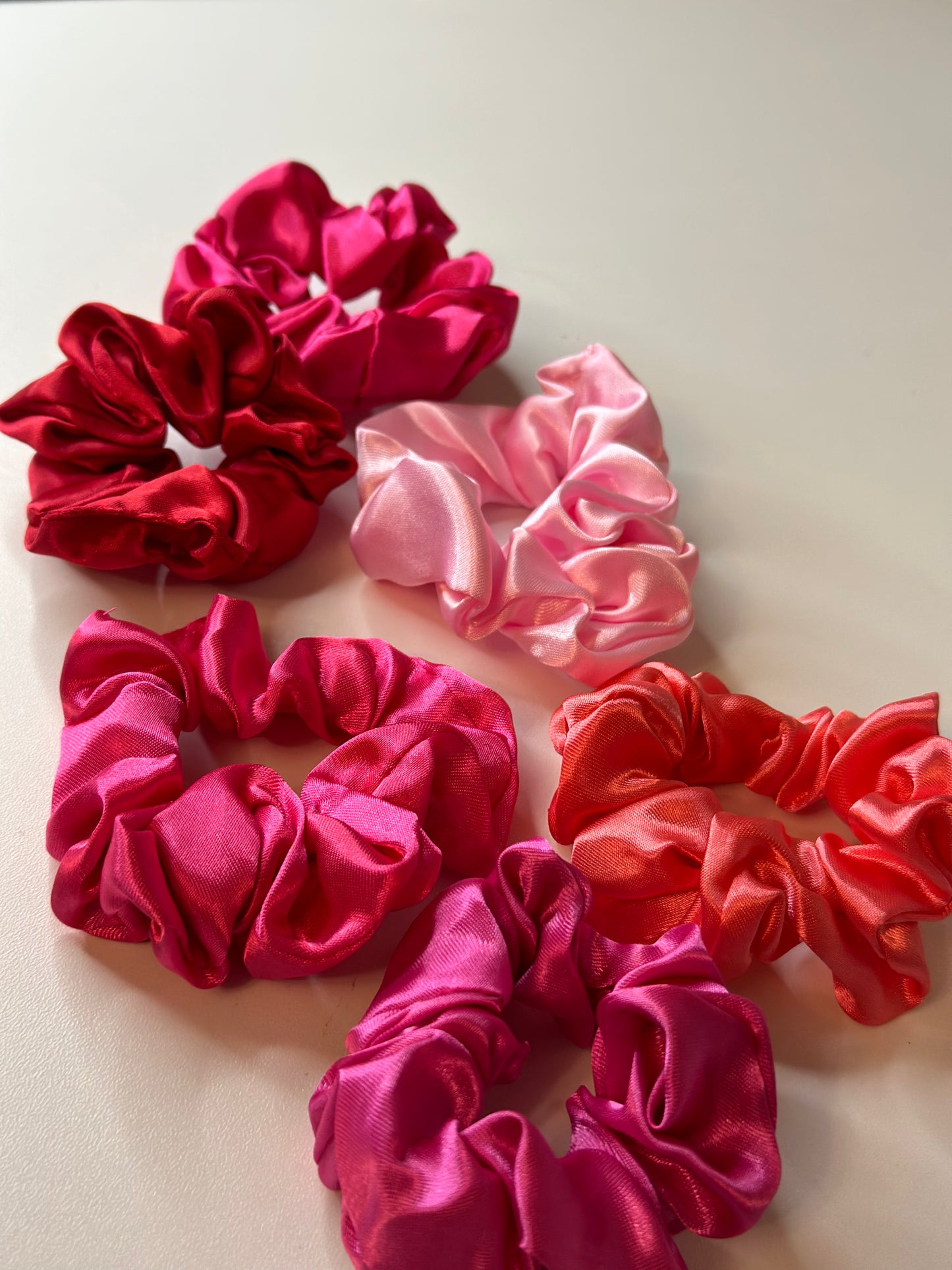 Silky Satin Scrunchies Set – Pink & Red Collection (6-Pack)