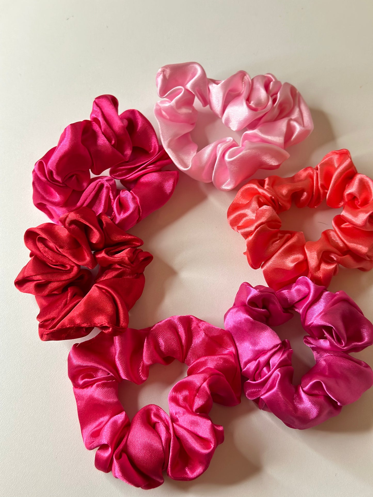 Silky Satin Scrunchies Set – Pink & Red Collection (6-Pack)